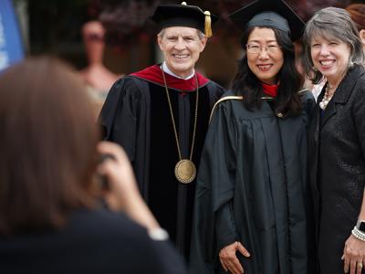 Gao Shan poses with οƵ President Dr. Bill Jones and his wife Debby. (Photo by Noah Allard)